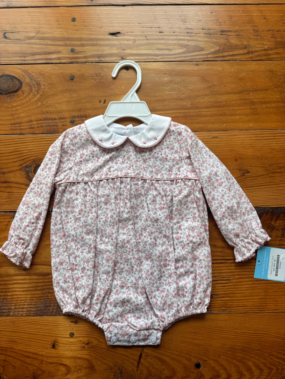 Anavini Baby Girls Pink Floral Long-Sleeve One-Piece with Peter Pan Collar